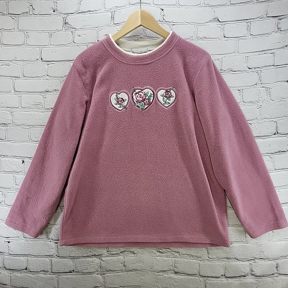 Vintage Bonnie Evans Sweatshirt Sz L Pink Hearts Roses Grannycore Pullover